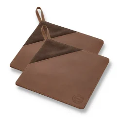 2 Agarradores Pillivuyt Gourmet 20,5x20,5 cm, Cuero marrón