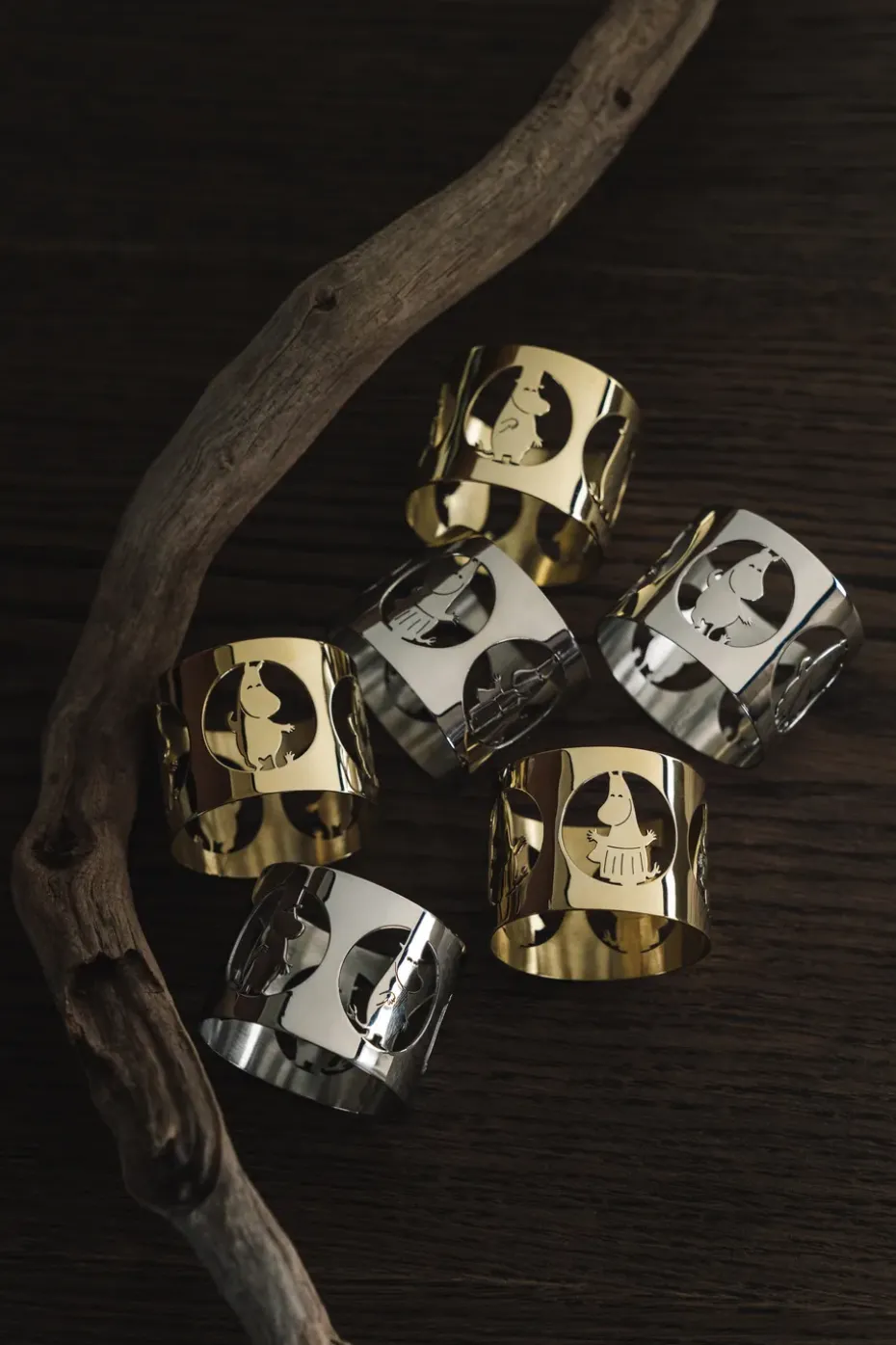 2 Anillos servilleteros Hilke X Mumins papá Moomin, Latón