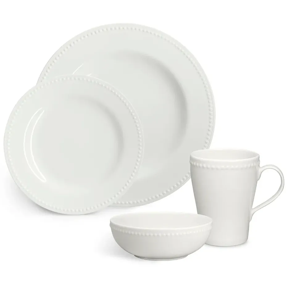 4 Boles para desayuno Dots 60 cl, Blanco crema