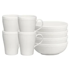 4 Boles para desayuno Dots 60 cl, Blanco crema