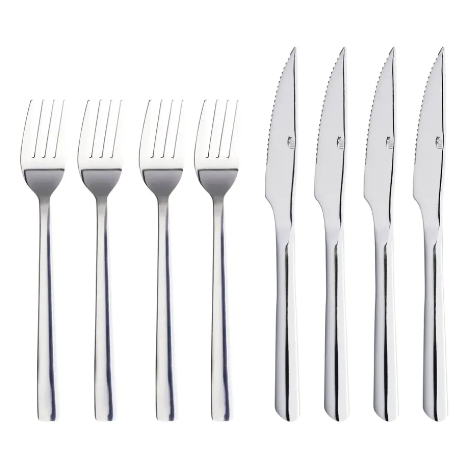 8 Cubiertos de carne Raw, Acero inoxidable pulido