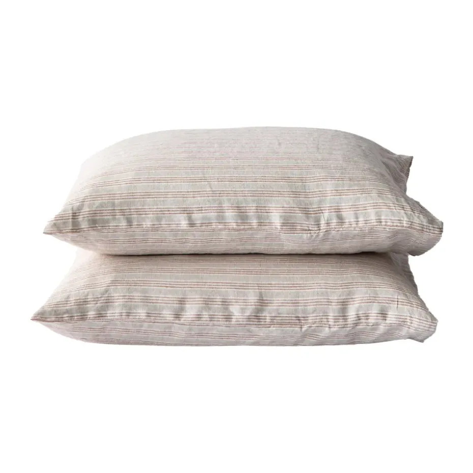 2 Fundas de almohada Stonewashed lino 50x60 cm, Rayas de avellana