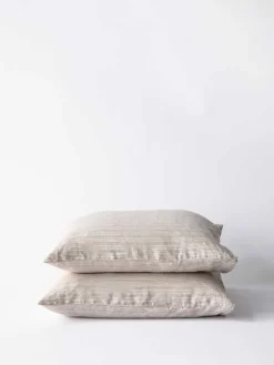 2 Fundas de almohada Stonewashed lino 50x60 cm, Rayas de avellana