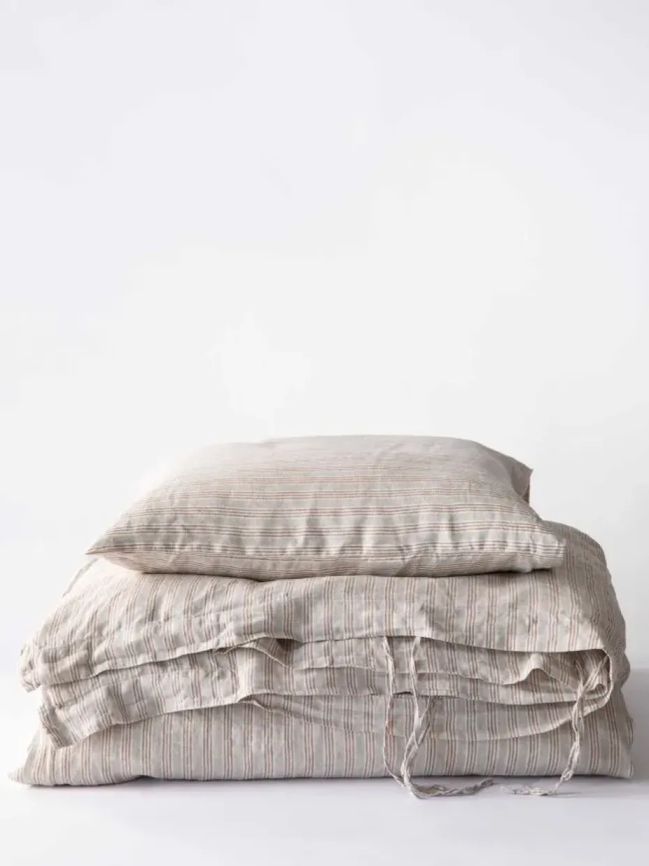 2 Fundas de almohada Stonewashed lino 50x60 cm, Rayas de avellana