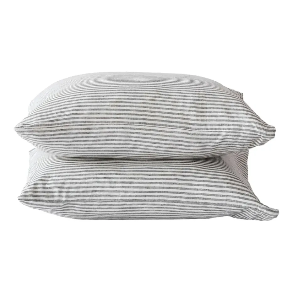 2 Fundas de almohada Stonewashed lino 50x60 cm, Grey-white