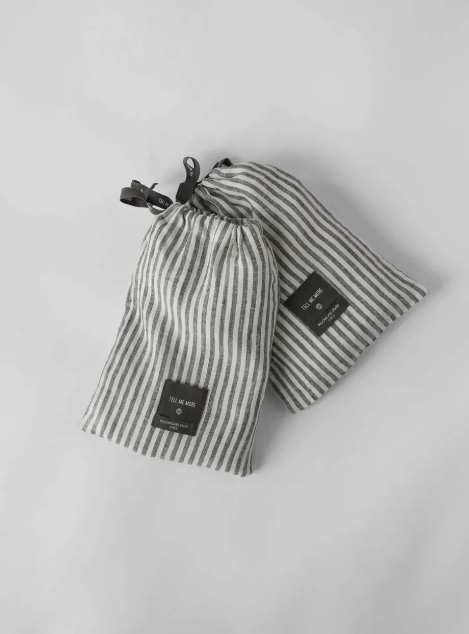 2 Fundas de almohada Stonewashed lino 50x60 cm, Grey-white