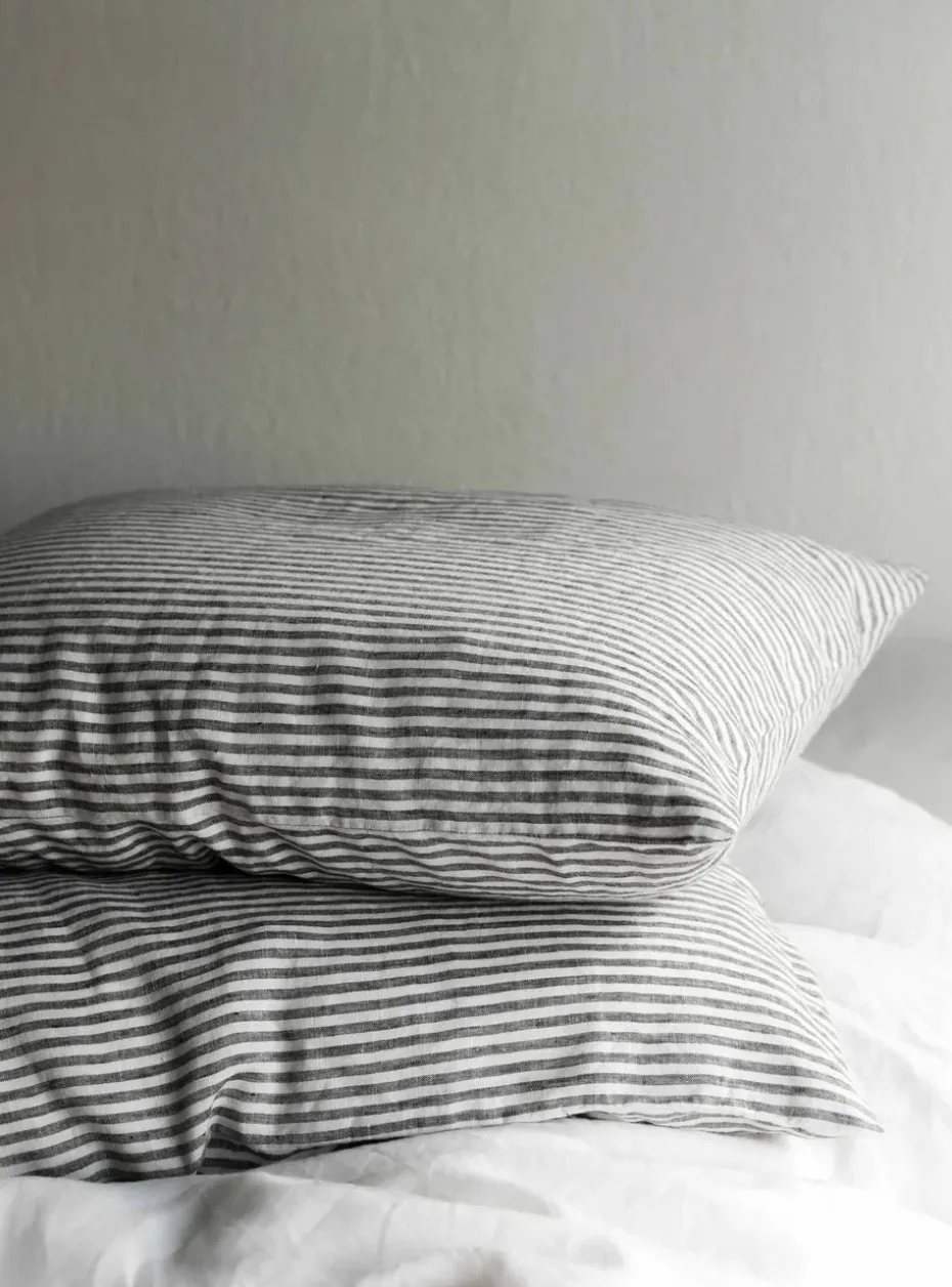 2 Fundas de almohada Stonewashed lino 50x60 cm, Grey-white