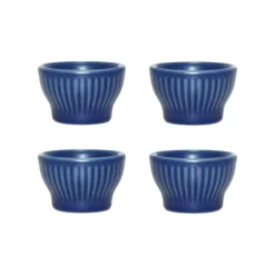 4 Hueveras Groovy, Blue stoneware
