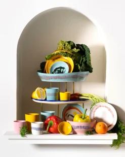 2 Platos Ottolenghi Feast S Ø19 cm, White stripes-red