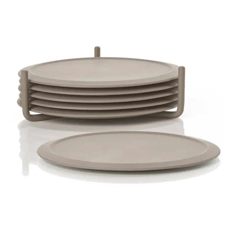 6 Posavasos con soporte Singles, Taupe