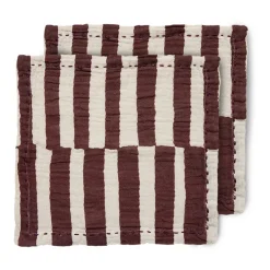 2 Servilletas de algodón Striped 30x30 cm, Burgundy