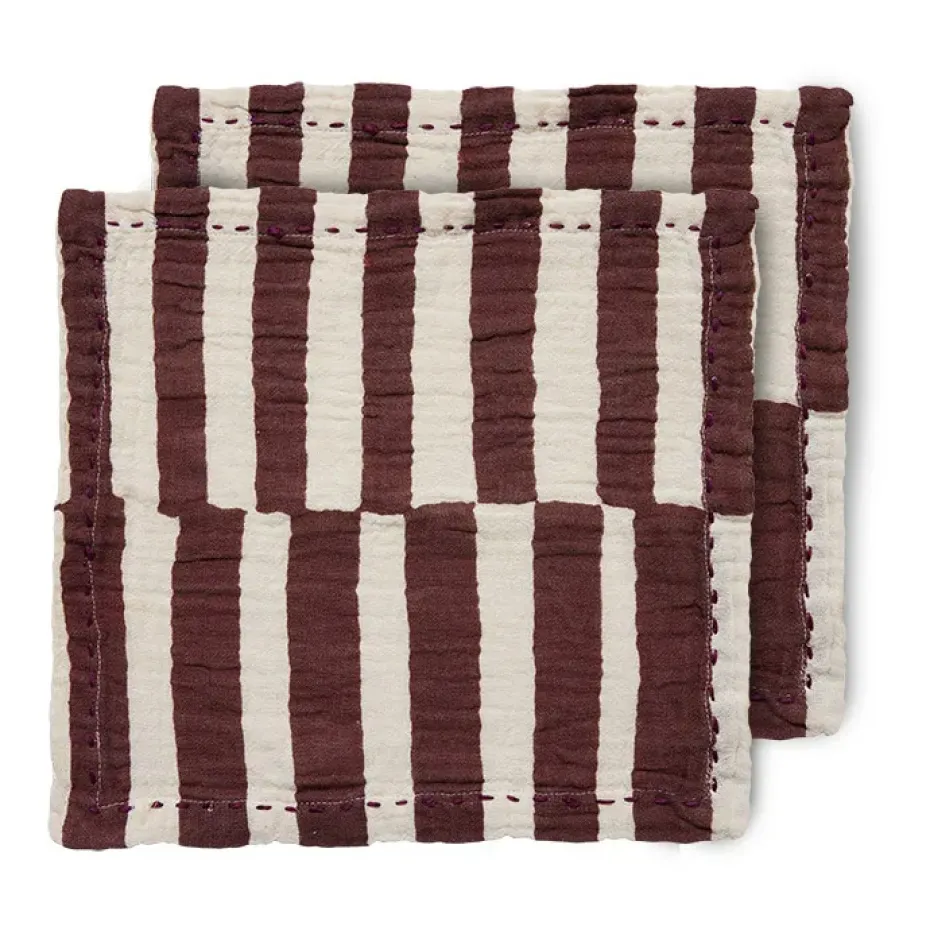2 Servilletas de algodón Striped 30x30 cm, Burgundy