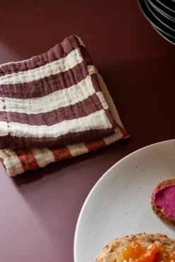2 Servilletas de algodón Striped 30x30 cm, Burgundy