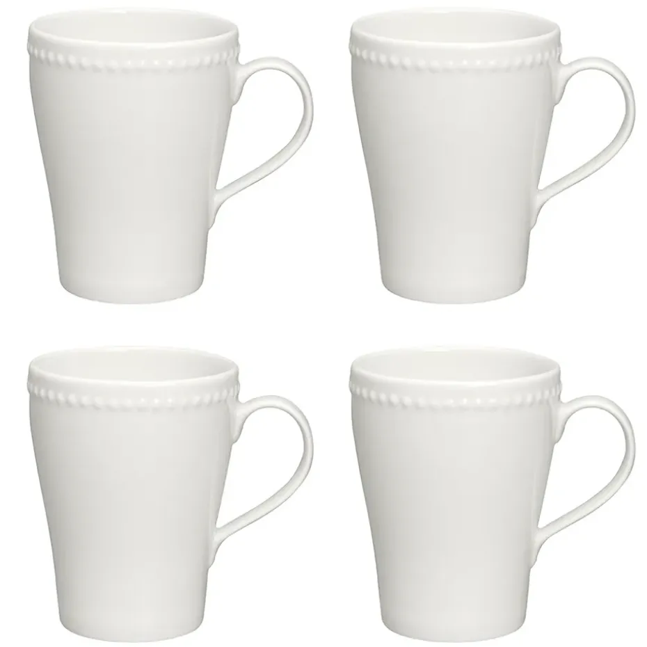 4 Tazas Dots 35 cl, Blanco crema