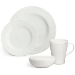 4 Tazas Dots 35 cl, Blanco crema