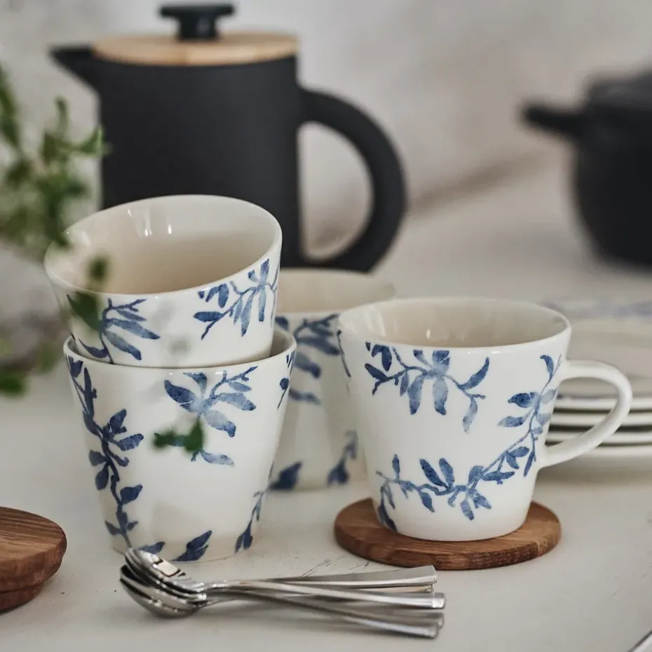 4 Tazas Havspil 30 cl, azul-blanco