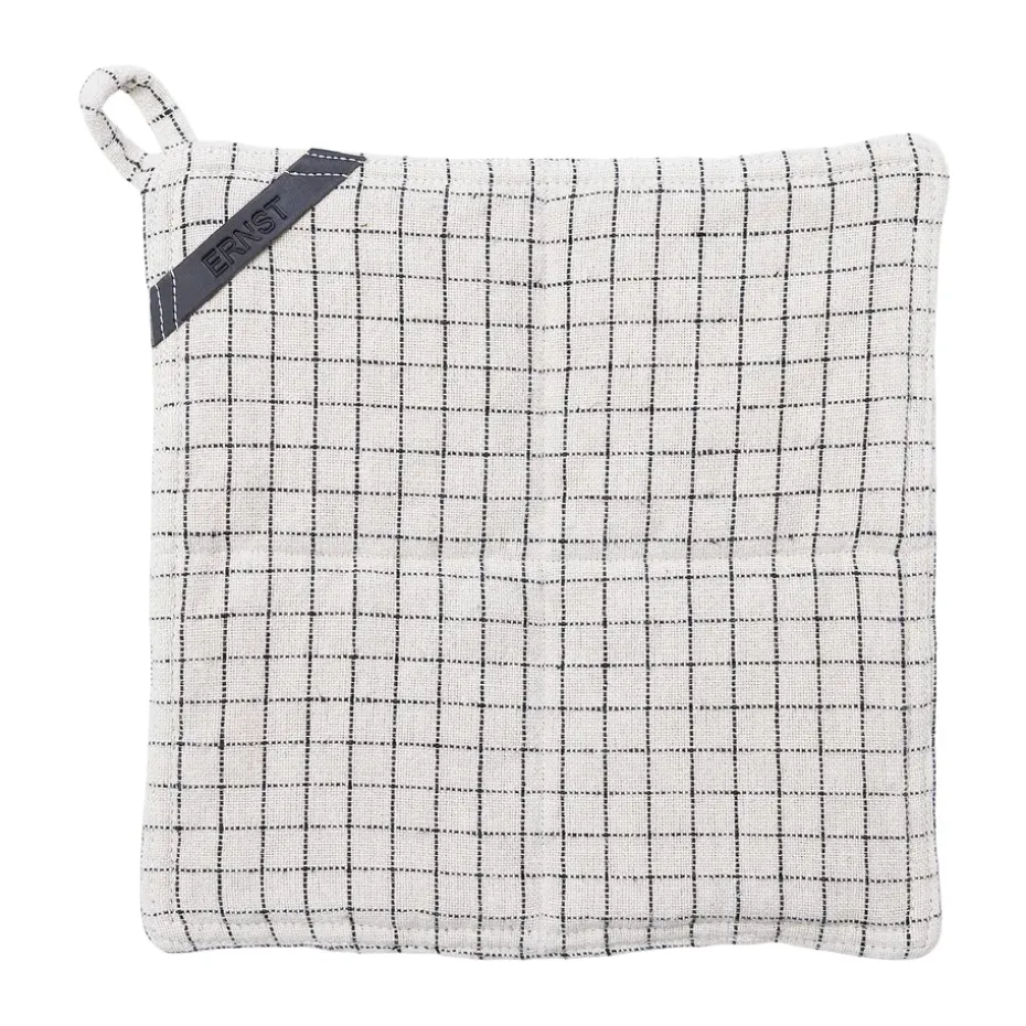 Agarrador de olla Ernst a cuadros 25x25 cm, Cuadros natural-negro