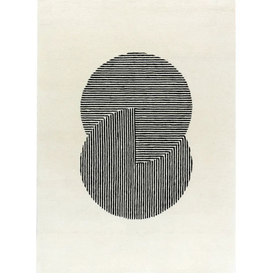 Alfombra de lana Circles blanco natural, 200x300 cm