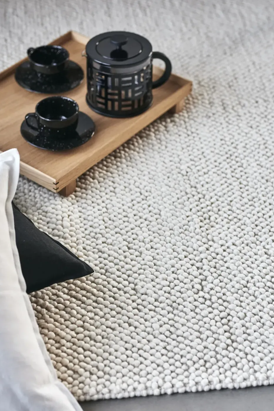 Alfombra de lana Flock blanco natural, 200x300 cm