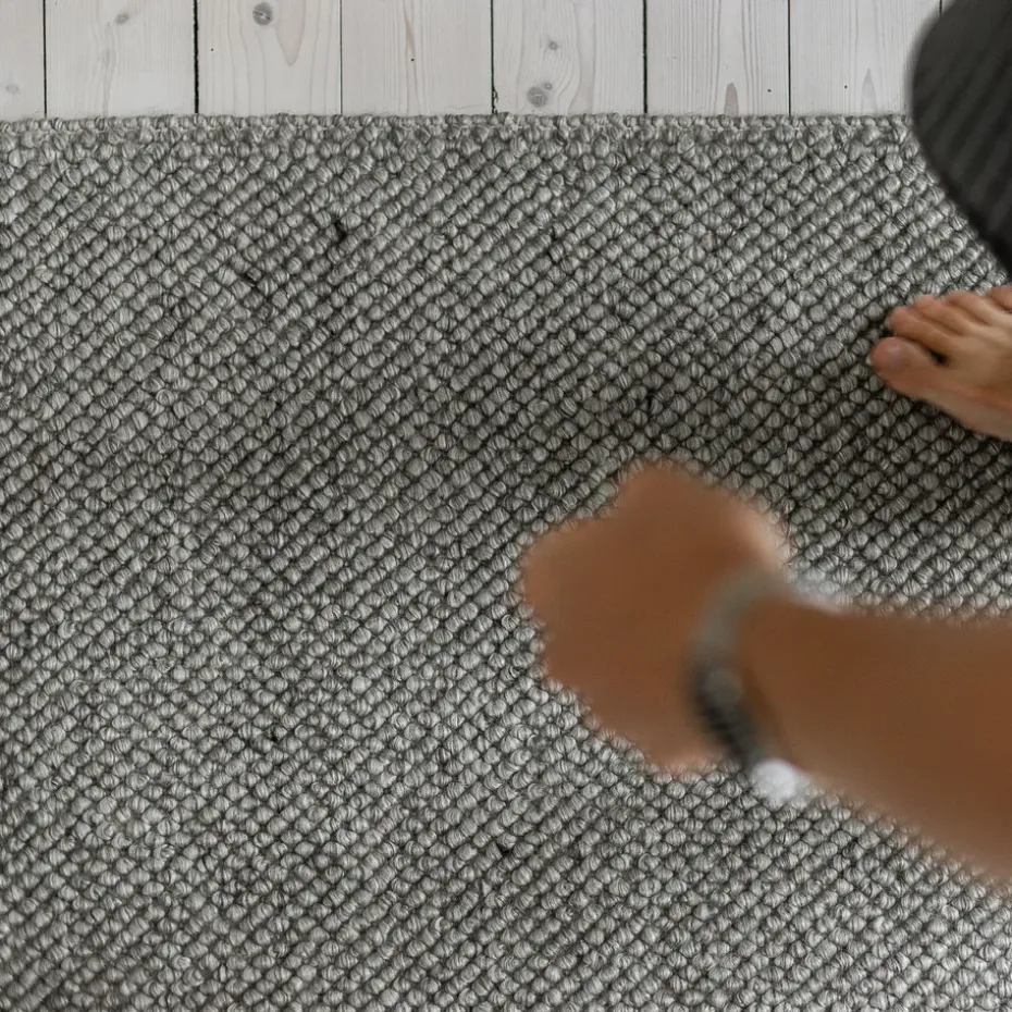 Alfombra de lana Flock gris natural, 200x300 cm