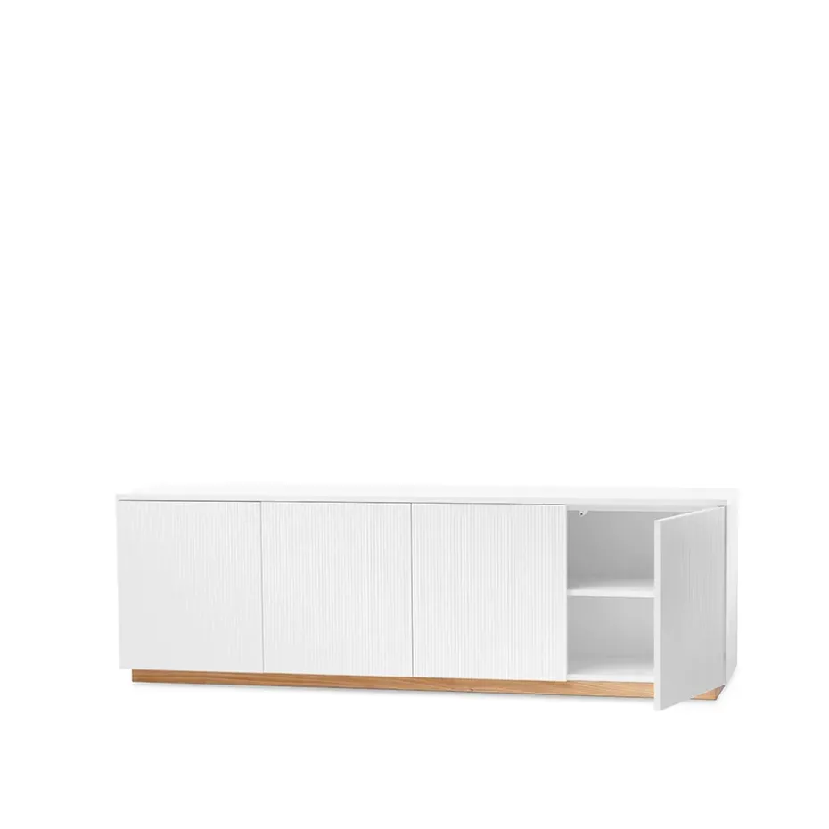 Aparador Beam, Lacado blanco, base de roble aceitado blanco