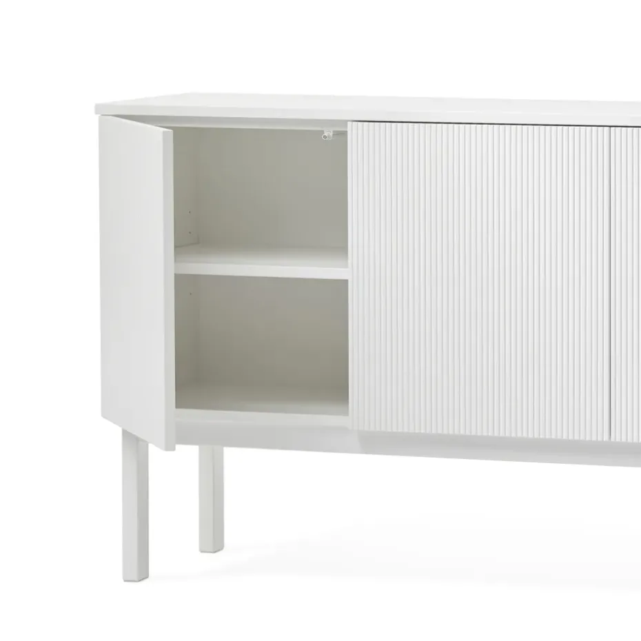 Aparador Beam, Lacado blanco, base blanca, panel superior en mármol carrara