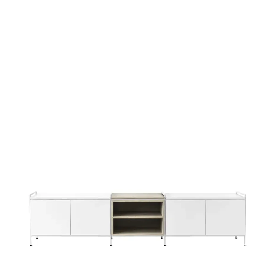 Aparador Molto bajo, Blanco/roble, 3 secciones