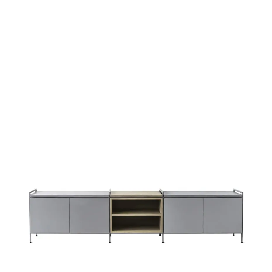 Aparador Molto bajo, Gris/roble, 3 secciones