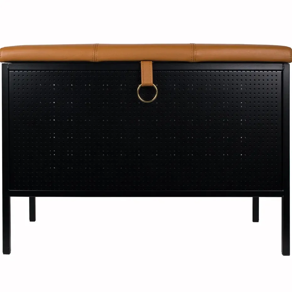 Banco con cajón Frank, Negro-coñac