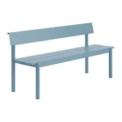 Banco Linear Steel con respaldo, Azul pálido, 170x34 cm