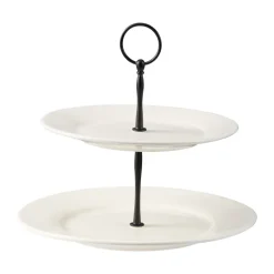 Bandeja de pasteles Kafi de 2 niveles de porcelana, Blanco