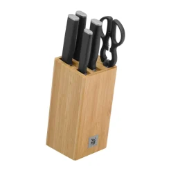 Bloque de cuchillos con 4 cuchillos y tijeras Kineo, Acero inoxidable