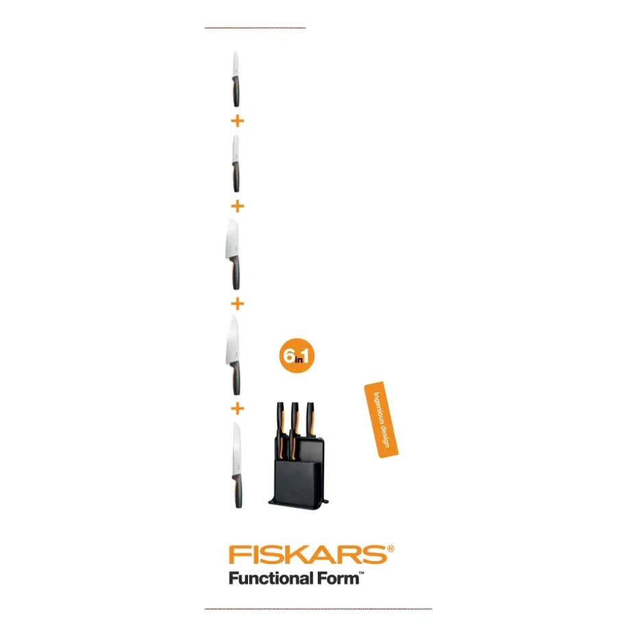 Bloque de cuchillos en plástico con 5 cuchillos Functional Form, 6 piezas