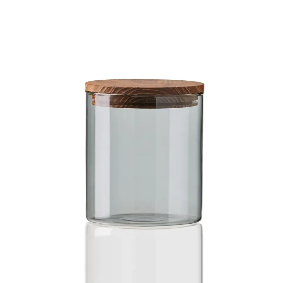 Bote de cristal con tapa madera Raw, pequeño