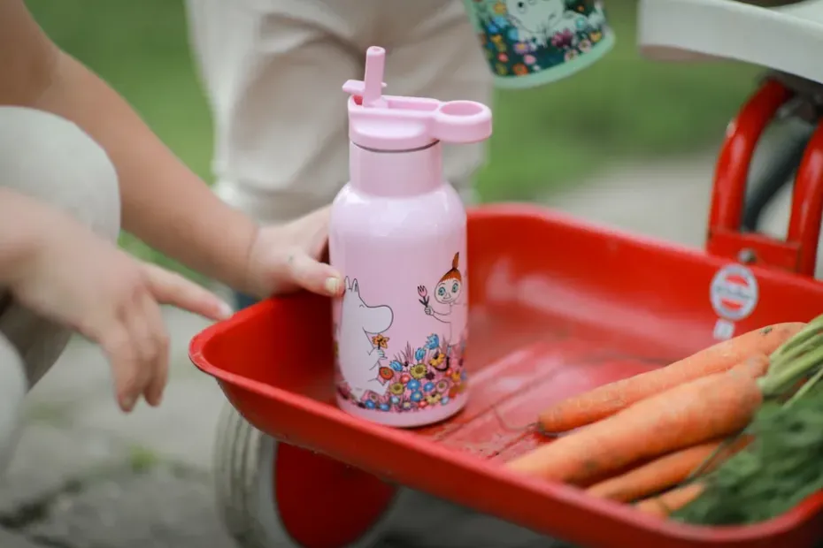 Botella de agua Moomin Meadow 34 cl, Rosa