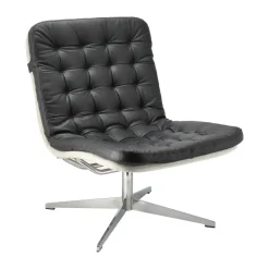 Butaca Loholm con función giratoria, Cuero negro-Bern Beige 0341
