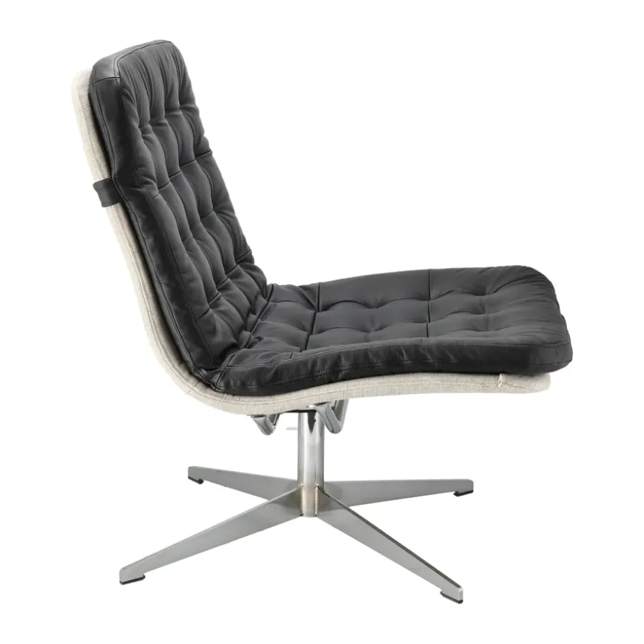 Butaca Loholm con función giratoria, Cuero negro-Bern Beige 0341