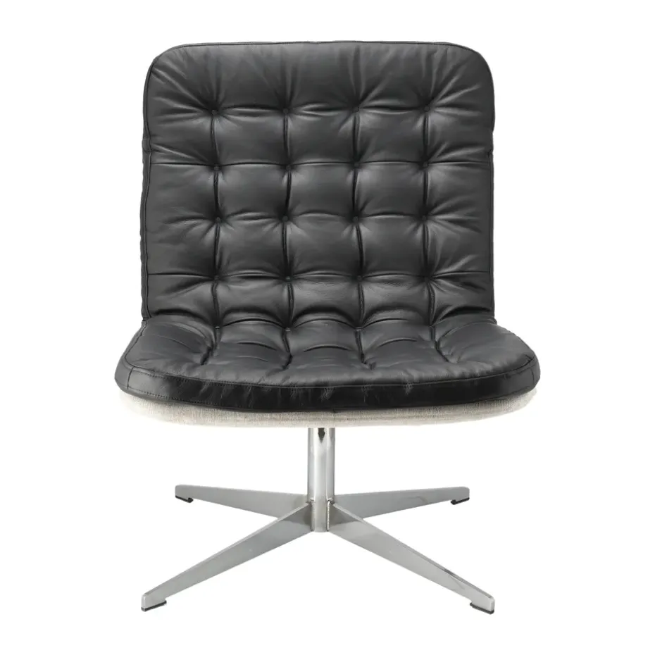 Butaca Loholm con función giratoria, Cuero negro-Bern Beige 0341