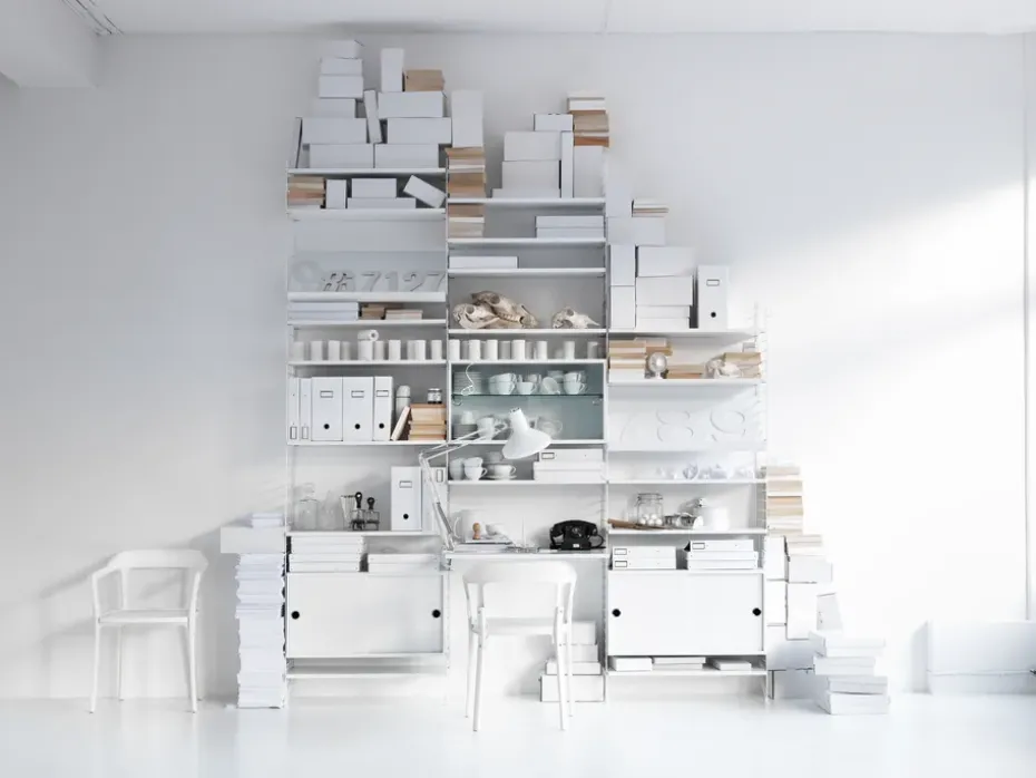 Cabinet con puertas correderas String, Blanco, 78x30 cm
