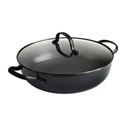 Cacerola Satake de hierro fundido ligero con tapa de cristal, 26 cm