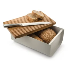 Caja para pan Mattina 34 cm, Gris cálido-bambú