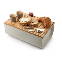 Caja para pan Mattina 34 cm, Gris cálido-bambú
