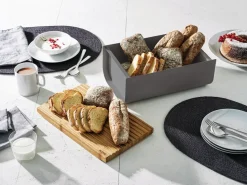 Caja para pan Mattina 34 cm, Gris oscuro-bambú