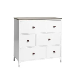 Cómoda Abisko, Blanco, encimera de hormigón, 6 cajones