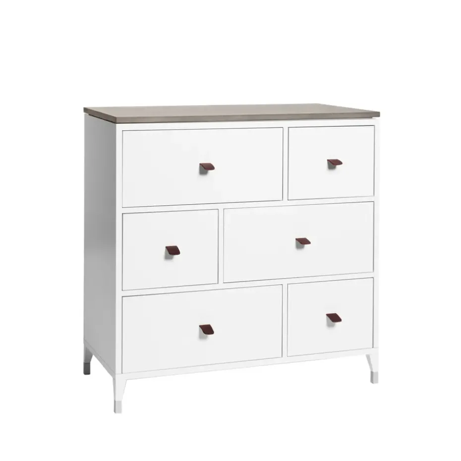 Cómoda Abisko, Blanco, encimera de hormigón, 6 cajones