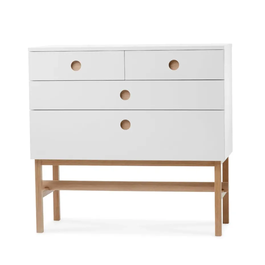 Cómoda Keep, Blanco, base de roble aceitado blanco