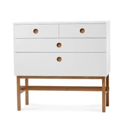 Cómoda Keep, Blanco, base de roble aceitado
