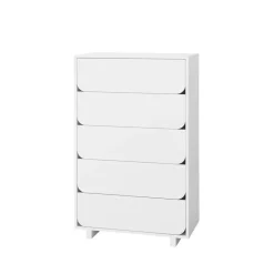 Cómoda Vidja alta, Lacado blanco, 5 cajones