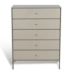 Cómoda Volt 5 cajones beige, Detalles en acero inoxidable