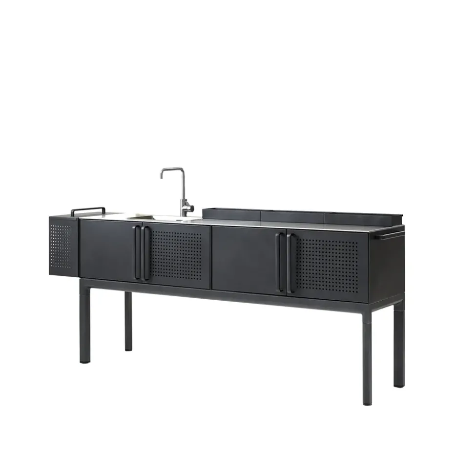 Cocina exterior Drop, Lava grey, incl. encimera y grifo